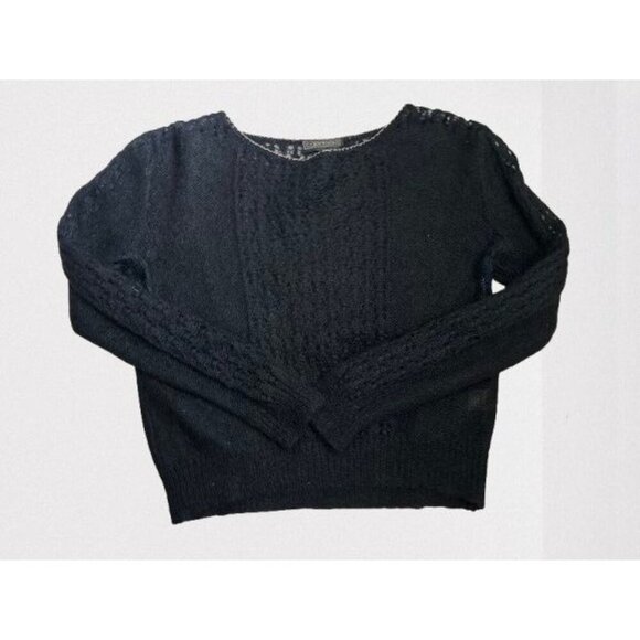 Vintage Capriccio Black Open Knit Sweater Womens Size S Soft Wool Blend Long Sle - Picture 2 of 12